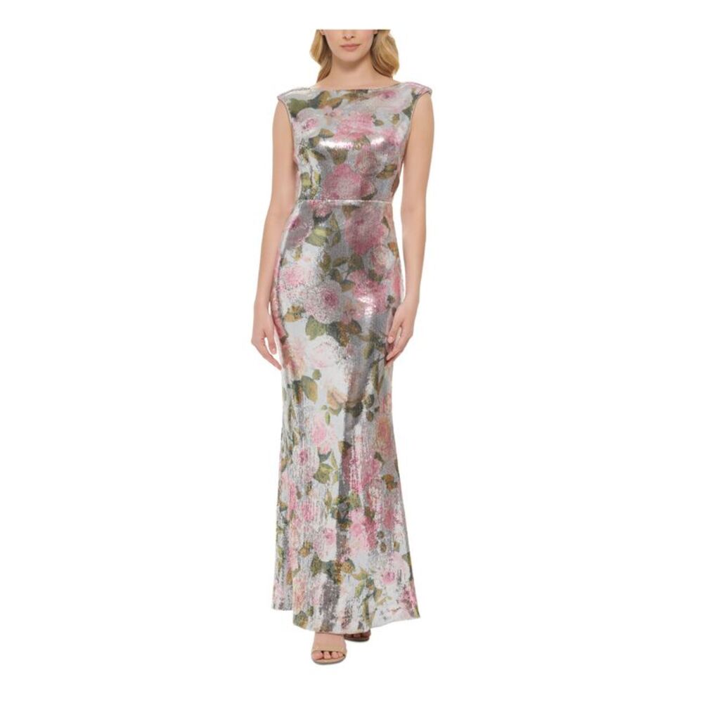 ELIZA J Womens Silver Lined Sleeveless Full-Length Formal Gown Dress 14